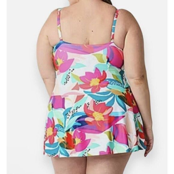 Liz Claiborne Electric Floral One Piece Swimsuit Swim Dress Sizes Plus Size 22 W - Picture 2 of 5
